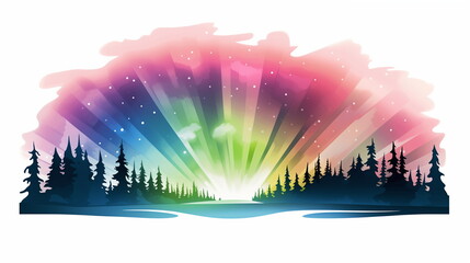 A colorful sky with trees and stars