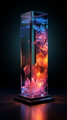 A glass vase with colorful crystals inside