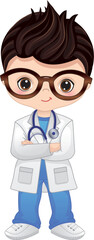 Vector Cartoon Cute Little Doctor with Stethoscope