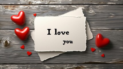 Romantic greeting card design   i love you  text with heart symbols on a clean white background © Ilja