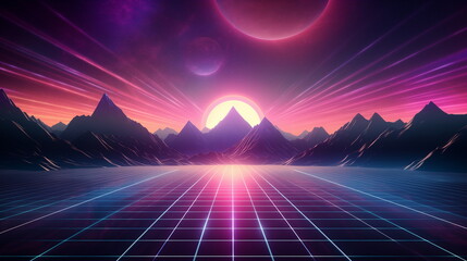 A landscape with mountains and sun