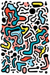 A colorful pattern with black lines and dots
