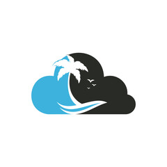 Cloud Beach and palm tree vector logo. Travel and tourism sign.