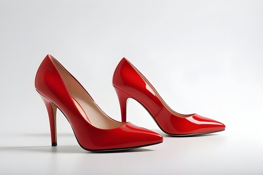 Portrait of a woman's bright red high-heeled shoes on a white background, background image, generative AI