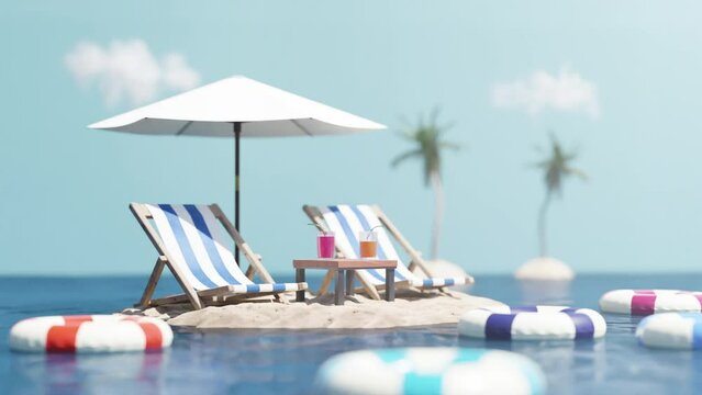 beach chairs and umbrella on the beach
