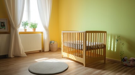 Decorative baby bed room interior, baby cot