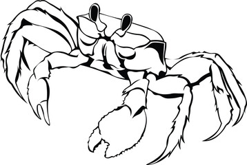 Cartoon Black and White Isolated Illustration Vector Of A Crab with Large Claws