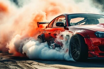 A drifting car on a track close up shot