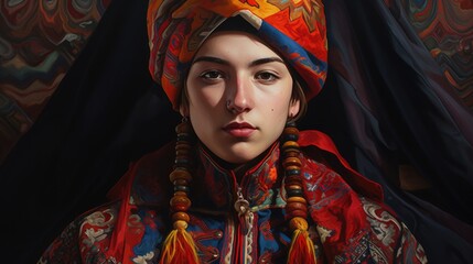 person wearing a Georgian Chokha, showcasing vibrant colors and patterns generative ai - obrazy, fototapety, plakaty