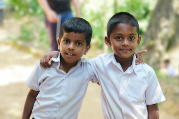 Sri Lankan schoolchildren are happy with their friends.