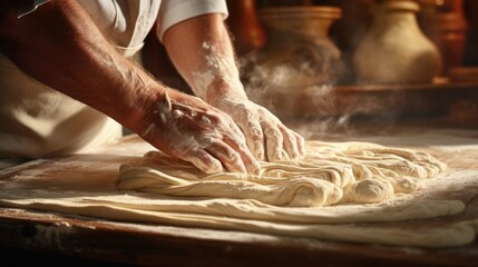 hands shaping dough for traditional Italian pasta generative ai - obrazy, fototapety, plakaty