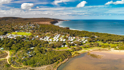 Aerial view of Torquay Beach along the Great Ocean Road, Australia