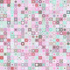 Floral geometric mandala shapes, vintage style seamless pattern background.