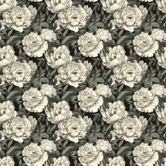 Peonies Flowers Seamless Pattern Wallpaper