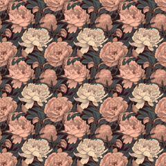 Peonies Flowers Seamless Pattern Wallpaper