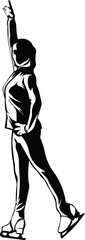 Cartoon Black and White Isolated Illustration Vector Of An Ice Figure Skater Holding A Pose
