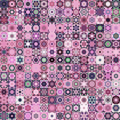 Pink and dark color tone floral geometric mandala art shapes, vintage concept seamless pattern background.