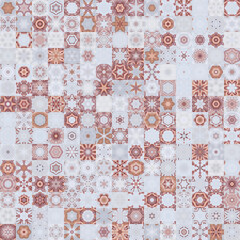 Soft faded color tone floral geometric shapes vintage style seamless pattern background.