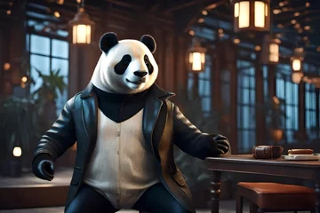 Fototapete funny panda with stylish clothes ,3d style , ultra realistic ,very detailed ,concept art , cinematic background  © Malik