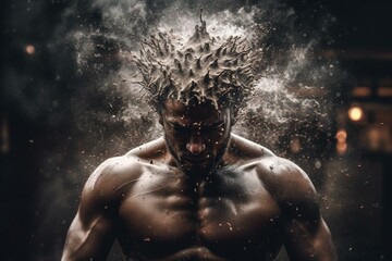 Explosion of male strength from the mind. Generative AI - obrazy, fototapety, plakaty