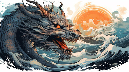 Western dragon t-shirt design printing, Generate AI.