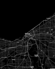 Fotobehang Cleveland Ohio Map, Detailed Dark Map of Cleveland Ohio © Ben