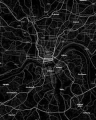 Fotobehang Cincinnati Ohio Map, Detailed Dark Map of Cincinnati Ohio © Ben