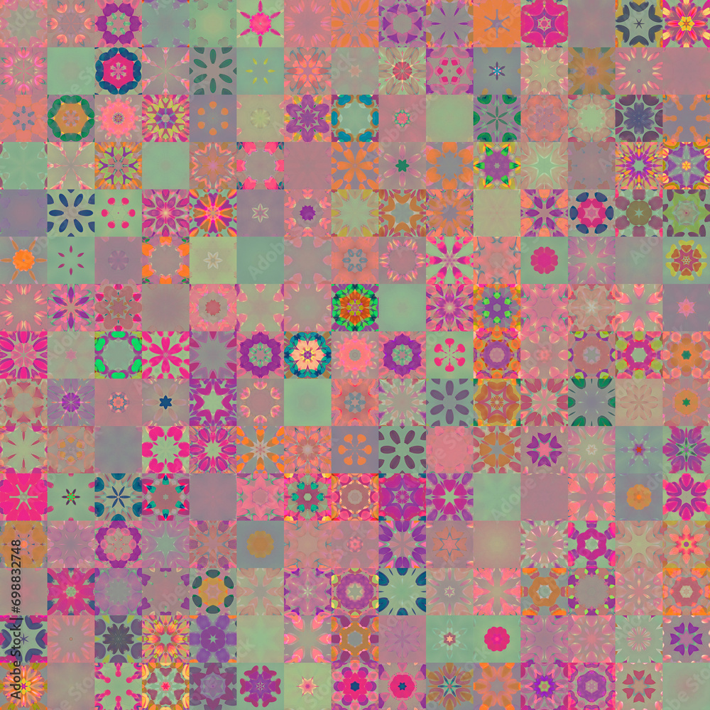Aufkleber pastel colored circular mandala shapes multi patterned and textured background.