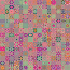Pastel colored circular mandala shapes multi patterned and textured background.