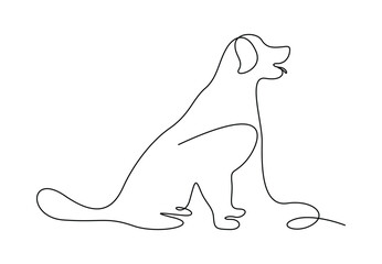 Continuous single line drawing of cute dog. Isolated on white background vector illustration. Pro vector. 