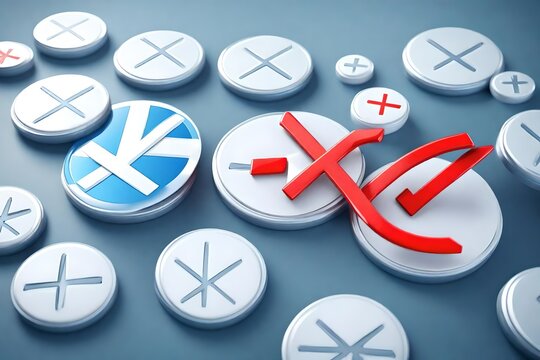 Right and wrong, acceptance and rejection concept. Round icons buttons with a check mark and cross. 3d renderingv