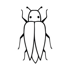 Hand-Drawn Insect Doodle Illustration. Insect or Bug Cartoon In Line Style Isolated In White Background. Insect Cartoon for Coloring Book
