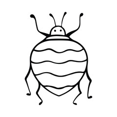 Hand-Drawn Insect Doodle Illustration. Insect or Bug Cartoon In Line Style Isolated In White Background. Insect Cartoon for Coloring Book