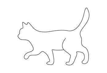 One continuous line drawing of cute cat. Isolated on white background vector illustration. Premium vector. 