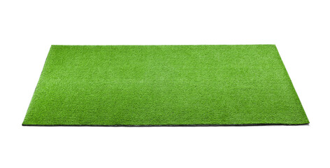 Green artificial grass carpet isolated on white