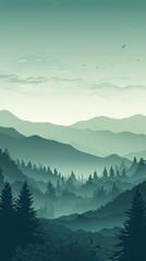 Fototapeta premium Green Forest Mountain Sky Nature Background Minimalist Abstract Mono Color Landscape Vertical App Wallpaper or Website Background