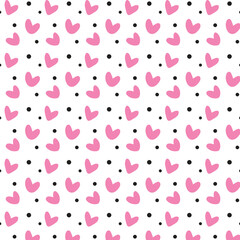 Repeated cute hearts and polka dot. Cute romantic seamless pattern. 