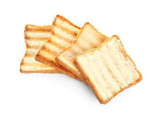 Toasts with butter on white background