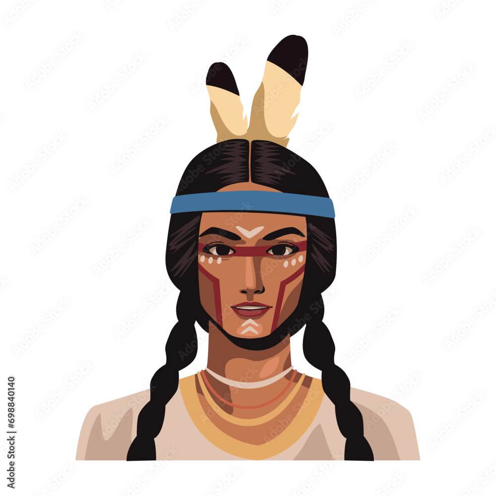 Poster native american girl with feathers