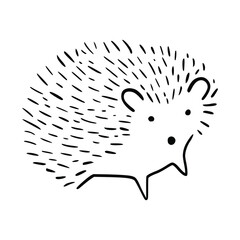 Cartoon doodle cute hedgehog - isolated vector illustration. Hand-drawn adorable hedgehog on his back. Spiny mammal. Forest animals. Vector illustration for children.