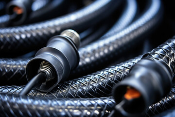 Fototapeta na wymiar Cable steel closeup hose tube flexible object industrial pipe tool metallic equipment