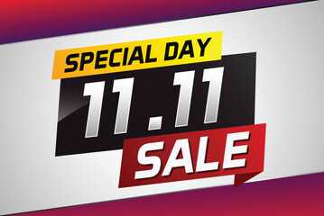 11.11 Special day sale word concept vector illustration with ribbon and 3d style for use landing page, template, ui, web, mobile app, poster, banner, flyer, background, gift card, coupon

