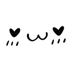 Kawaii's cute face. Manga-style eyes and mouth. Funny cartoon Japanese emoticon in different expressions, mega Big Set. Expression anime character and emoticon face illustration. Background. Print.