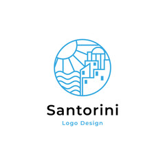 Santorini city logo design template with line art design style