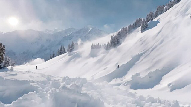 雪山の雪崩 AI画像