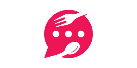 logo design combination of chat sign with spoon and fork, food ordering logo.