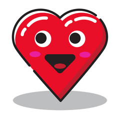 Heart emoticon with smiley face. Vector illustration, flat design.