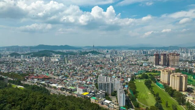 Hyperlapse daegu architecture city view video using drone