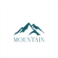 Mountain peak summit logo design. Outdoor hiking adventure icon set. Alpine wilderness travel symbol. Vector illustration.