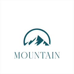 Mountain peak summit logo design. Outdoor hiking adventure icon set. Alpine wilderness travel symbol. Vector illustration.